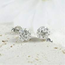 925 Sterling Silver Sparkle Crystal Round Disco Ball Opal Stud Earrings For Women 6/8/10/12mm - White - View 2
