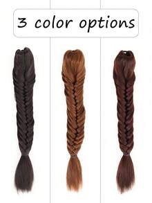 Brown-Black 16-Inch Hand-Braided Ponytail Extension, With Claw Clip, Suitable For Women - Multicolor - View 5