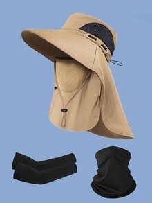 3pcs Set Sun Hat + Arm Sleeves + Neck Gaiter, Unisex, Bucket Hat, UPF 50+, Foldable, Sun Protection, Suitable For Hiking, Beach, Fishing And Other Summer Activities - Multicolor - View 10