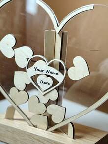 Heart-Shaped Wooden Photo Frame Decor With Transparent Acrylic Couple Commemorative Picture Frame Wedding Desktop Ornament Display Stand - Multicolor - View 4