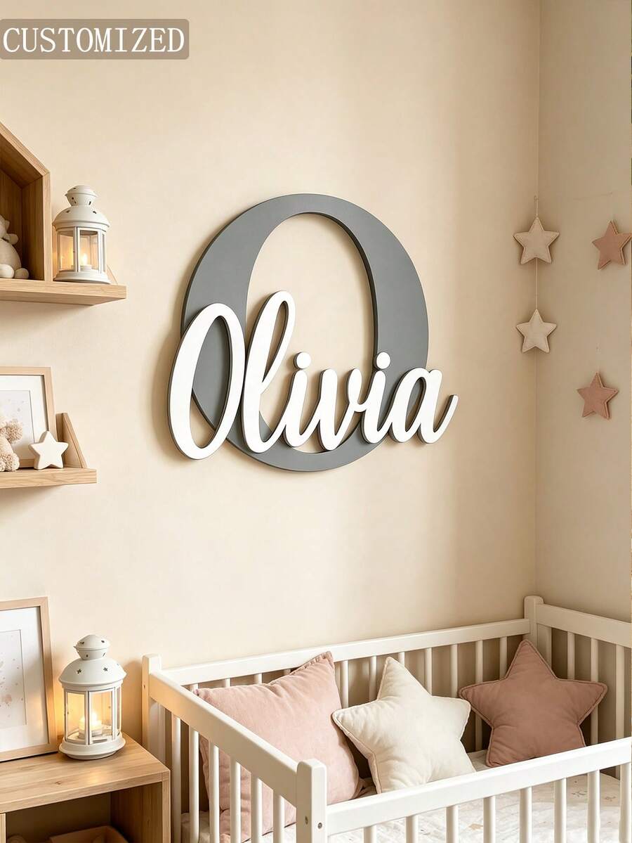 Custom Name Wall Sign Split Initial Letter With Star Accent, Multicolor 3D Hand Painted Name Sign For Decor, Personalized Gift - Multicolor - View 1