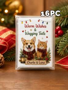 8/16/25pc Personalized Custom Pet Photo Text Christmas Pocket Tissue Sticker,Custom Dog Cat Picture Custom Slogan Name Print,Pet Santa Hat Scarf Xmas Pattern Design Sticker,Holiday Gift,Pet Owners Animal Lovers,Holiday Party,Home Dining Outdoor Daily - Multicolor - View 16