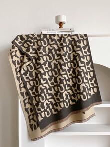 1pc Faux Cashmere Vintage Leopard Print Jacquard Warm Scarf For Women, Air Conditioning Room Blanket, Autumn/Winter Outdoor Travel Cold Protection Neck Warmer Decorative Scarf Shawl Dual Use, Suitable For Daily Matching, First Choice For Gift Giving - Grey - View 2