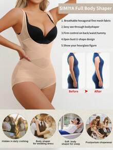 Women's Shapewear Jumpsuit, Breathable Open Bust Waist Trainer, Tummy Control Slimming Shaping Camisole - Apricot - View 3