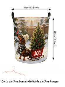 Laundry Basket/Dirty Clothes Basket,Storage Boxes In Bedrooms And Bathrooms, Joyful Dachshund Decor Pattern-Foldable Circular Clothes Basket - Multicolor - View 13