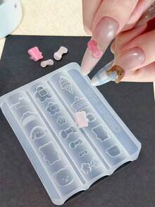 1pc Cute Letter Bear Hair Clip Flower Comb Bow DIY 3D Nail Art Decor Silicone Mold For Nail Artists - Clear - View 12