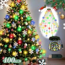 400/220 LED 聖誕瀑布樹燈，USB 供電 8 種模式 LED 錐形串燈，彩色節日裝飾，適用於室內/戶外花園派對婚禮聖誕節萬聖節，聖誕裝飾 - 彩色瀑布燈 - 查看 10