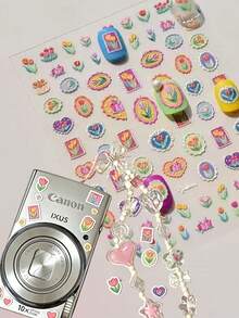 1pc/1set Phone Stickers, Phone Case Stickers, Laptop Stickers, Vibrant Atmosphere, Vintage Postage Stamp Floral Style, Macaron Sweet Tone Plant Pattern, Decorative Decals, Suitable For Phone Back, Laptop, Camera, Water Cup, Home Surface Decoration - TO3752 - View 1