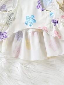 Pet Floral Lotus Leaf Ruffle Back Strap Dress, Back Design, Teddy Bear Panda Cat Cute Little Dress For Outings And Photos - White - View 9