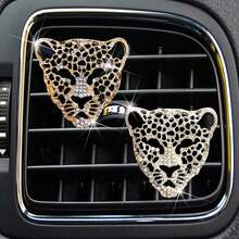 1pc 2 Random Styles Large Car Air Vent Decor Rhinestone Metal Leopard Head Car Air Conditioner Ornament - A - View 9