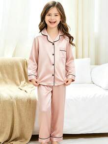Tween Girls 2 Pieces Pink Long Sleeve Pajama Set - Multicolor - View 5