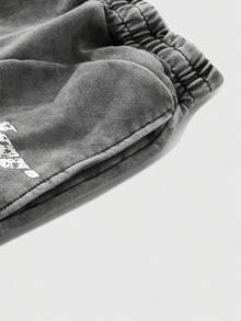 Men's Grey Letter Print Loose Sweatpants, Y2K Street Style, Suitable For Daily Wear And Hip-Hop Looks - Dark Grey - View 6