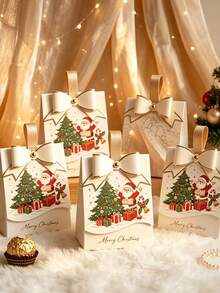 10/5/1pc Christmas Gift Box,Featuring A Bow Design,Printed With A Santa Claus Pattern; Suitable For Christmas Party Favors, Christmas Decorations, Gift Bags, Home Decor, And Party Supplies. - One Size Fits All - View 4