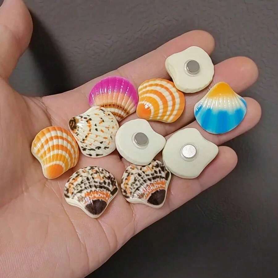 5/10/15pcs Colorful Shell Fridge Magnets, Resin Material, Whiteboard Magnetic Stickers, Suitable For Kitchen, Office, Storage Cabinet And Dishwasher, Room Decor, Home Decor, Party Gifts - Multicolor - View 1