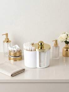 2-In-1 Cotton Pad & Cotton Swab Storage Box, Dual Compartment Bathroom Vanity Organizer, Minimalist Cosmetic Storage Box, Countertop Makeup Accessories Organizer - Multicolor - View 4