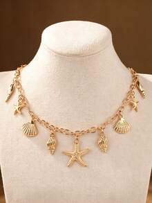 Fashionable Golden Starfish Shell Necklace, Women's Seaside Accessories, High-End Vacation Turtle Pendant, Chain, Beach Style - Multicolor - View 5