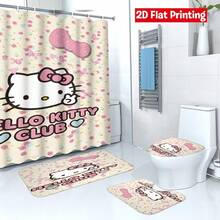 4-Piece Sanrio Hello Kitty Theme Bathroom Set, With Bow Design, Perfect For Bathroom Decor And Ensuring Privacy (Includes 2 Shower Curtains, 1 Toilet Lid Cover And 1 Shower Curtain) - Shower Curtain Set - View 3