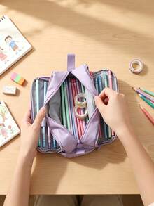 1pc Personalized Customized Name Pencil Case, Embroidered Large Capacity Pen Bag, Multi-Compartment Stationery Organizer, Suitable For School, University And Office, Thoughtful Christmas Gift, Women's Wedding Favor - Multicolor - View 7