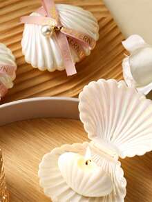 10pcs Seashell Scented Candle Gift Set, Includes Seashell Scented Candles, Seashell Gift Box And Pink Ribbon Tag Accessories, Suitable For Wedding, Bridal Shower And Beach Party Gifts - White - View 4