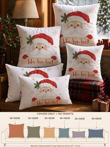 1pc Christmas Minimalist Cute Santa Claus Pattern Waffle Fabric Cushion Cover, Single-Sided Printed Soft Waffle Polyester Material, Waffle Pillowcase Suitable For Room Decor, Modern Minimalist Sofa Living Room Decoration, Gift Giving, Party Decoration - Multicolor - View 3