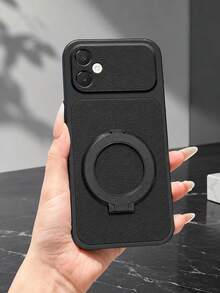 MewTrek Luxury Litchi Texture PU Leather Phone Case, Magnetic Ring Stand, Large Lens Opening, Full Coverage Shockproof Anti-Drop Protective Shell, Compatible With IPhone, Galaxy, Honor, Reno, MOTO - Black - View 6