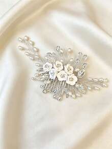 Elegant Bridal Flower Pearl Crystal Hair Comb Wedding Updo Hair Accessory For Bride Bridesmaid Evening Party Ball Cute Hair Comb Accessory - Flower Pearl Crystal Bridal Hair Comb - Silver - View 6