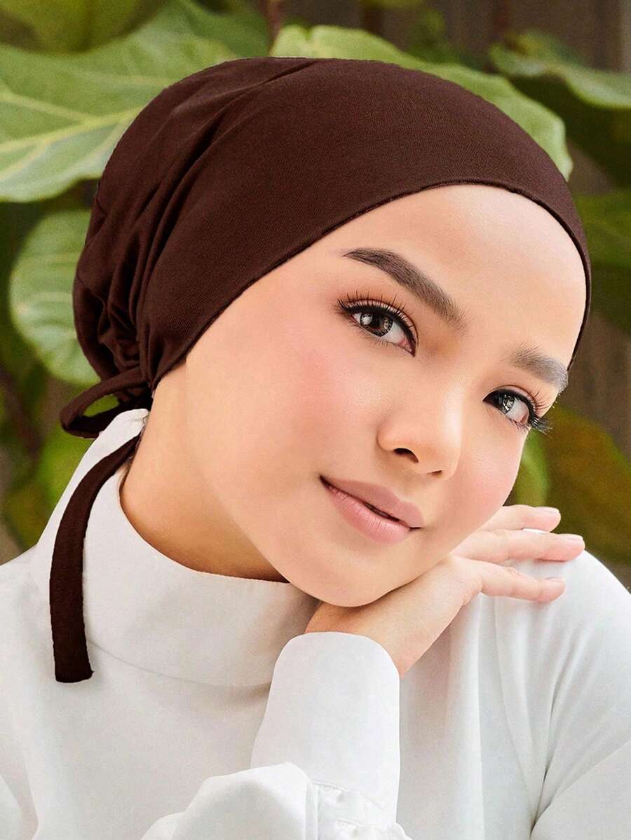 1 件女士时尚纯色松紧带连帽头巾颈部保暖器，适合日常佩戴头带柔软头巾，适合 Abaya 透气帽下女士面纱
