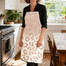 1pc Rose Gold Glitter Leopard Print Apron, Featuring Gradient Pink Leopard Pattern, Durable Cooking Apron Suitable For Bakers, Cake Decorators, BBQ Enthusiasts, Gardeners, Painters, Nail Artists - Perfect Gift For Home And Professional Chefs - Multicolor - View 6