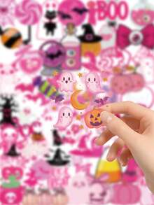 Kids 50Pcs Pink Cute Halloween Stickers DIY Scrapbooking Laptop Water Bottle Decorative Decals - Multicolor - View 5