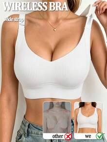 Women's Seamless Wireless Padded Push-Up Bra, Removable Lining, Casual Lift Bra, Black - White - View 8