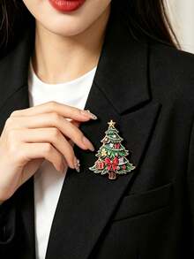 Christmas Tree Rhinestone Brooch, Gingerbread Man & Colorful Ball Gift Box Pin, Suitable For Suit, Sweater, Coat, Hat, Christmas Exchange Gift, Winter Holiday Accessory, Heartwarming Holiday Gift For Friends And Family - Multicolor - View 5