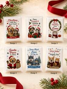 8/16/25pc Personalized Custom Pet Photo Text Christmas Pocket Tissue Sticker,Custom Dog Cat Picture Custom Slogan Name Print,Pet Santa Hat Scarf Xmas Pattern Design Sticker,Holiday Gift,Pet Owners Animal Lovers,Holiday Party,Home Dining Outdoor Daily - Multicolor - View 5