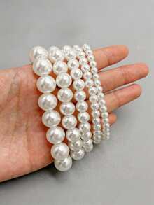 Multi-Piece Elastic ABS Faux Pearl Korean Style Bracelet French Style Handmade Versatile Minimalist Bracelet Jewelry DIY - White - View 1