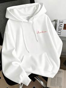 "TRUE CRIME" Leopard Print Letter Hoodie For Women, Loose Fit Autumn Jacket, Suitable For Casual & Sports Wear - White - View 2
