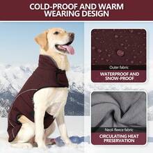 Winter Dog Coat, Windproof Reflective Fleece‑Lined Turtleneck Pet Jacket, Adjustable Hook & Loop Warm Cold Weather Vest For Medium Large Dogs Outdoor - Multicolor - View 4