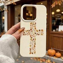 TPU Material Gentle Autumn Leaf Mosaic Cross Pattern Phone Case Compatible With IPhone 17 Pro Max/17/16 Pro Max/15/13/12/11/ S20 FE/A15/S24/A55/ Note 11/Note 12/Note 13 Pro Full Coverage Anti-Drop Soft Shell Phone Protective Cover - White - View 1