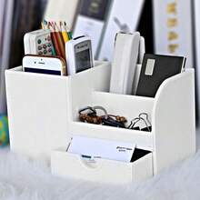 1pc Office Desk Organizer Caddy PU Leather Multi-Function Storage Box For Pens/Pencils, Phone, Business Cards, Remote Control Holder With Small Drawer, Minimalist Leather Creative Multi-Function Stationery Storage Box, High-End Office Desktop Organizer, Business Office Pen Holder, Modern Minimalist Office Storage Box, Multi-Function Desktop Stationery Organizer - Multiple Styles - View 12
