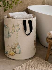 Multi-Functional Large Laundry Basket/Dirty Clothes Basket, Laundry Hampers Bags, Cute Laundry Bear Pattern - Foldable Circular Clothes Basket, Foldable Clothes Rack And Wooden Clothes Clips, Bedroom, Bathroom Storage Box, Wardrobe Organizer - Space-Saving Laundry Organizer, Laundry Storage And Organization, Suitable For Home And Travel, Applicable To Multiple Living Spaces, Casual Style Clothes Storage Box, Space-Saving Design - Multicolor - View 5