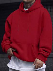 Impala Sudadera con Capucha de Color Sólido para Hombre, Diseño Sencillo, Adecuada para Uso Diario - Rojo - Ver 1
