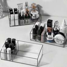 Transparent Cosmetic Storage Box 7-Compartment Deep Makeup Organizer Display Box Lipstick Holder Suitable For Lipsticks, Makeup Brushes, Skincare Products, Lip Gloss, Fits Vanity Countertop And Bathroom Sink - Multicolor - View 9