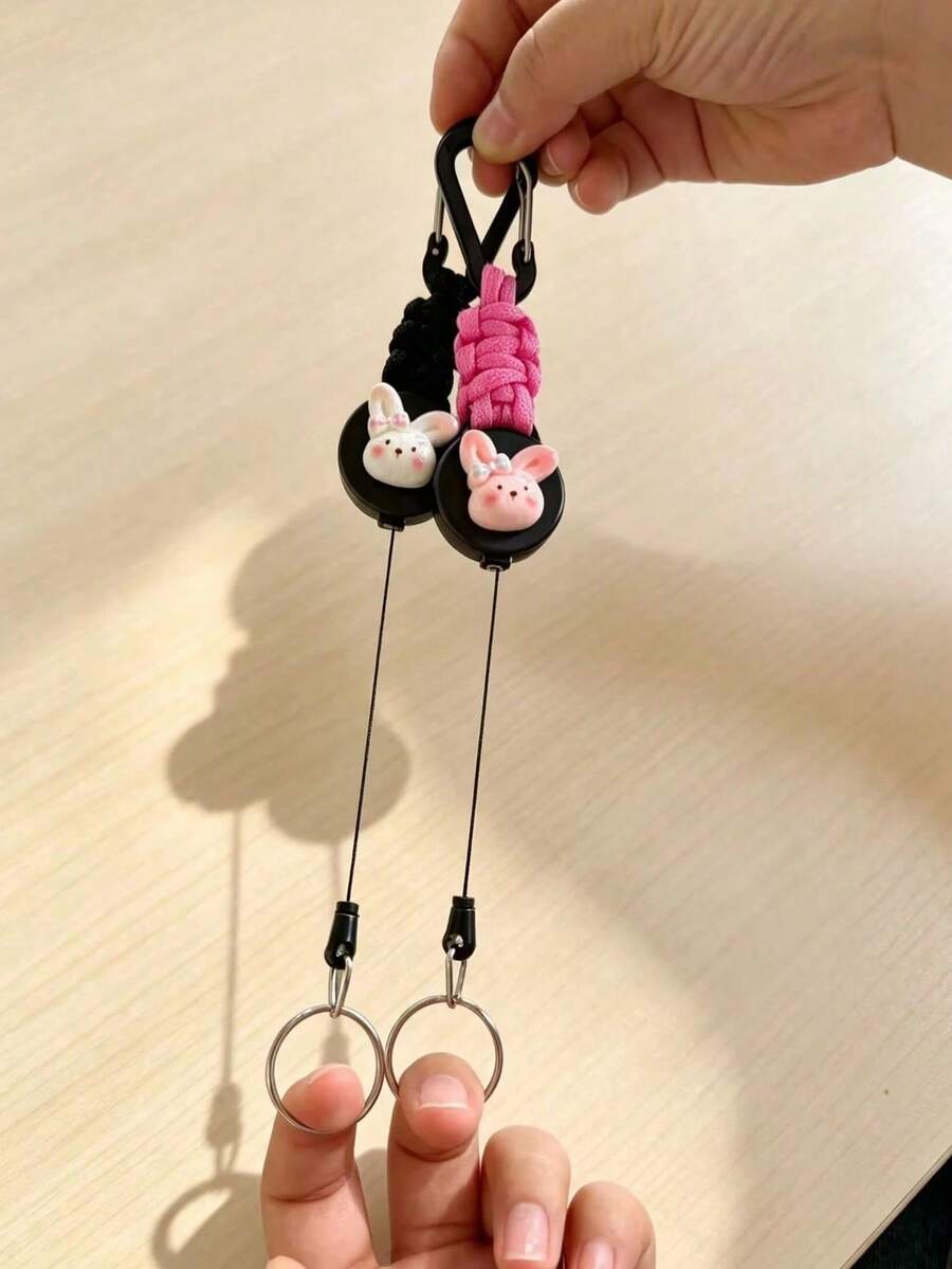 Cute Animal Retractable Lanyard Colorful Braided Rope Enhanced Pull Force Anti-Theft Device Retractable Keychain Thickened Twisted Rope Outdoor Retractable Lanyard Work ID Badge Retractable Clip Multifunctional Anti-Loss Keychain - Multicolor - View 1