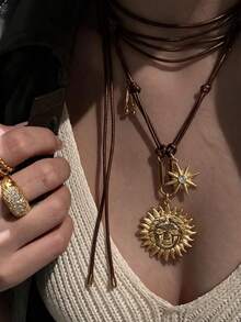 1pc Fashionable Versatile Moon Cowboy Hat Western Style Metal Multicolor Women's Multi-Layered Necklace Suitable For Outdoor Vacation Outfits, Daily Clothing Matching, Best Gift For Friends And Lovers - Multicolor - View 14
