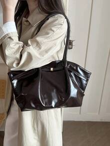 Large Capacity Women's 2026 New Fashion Casual Niche Shoulder Underarm Bag Pleated Commuter Tote Bag - Coffee Brown - View 3