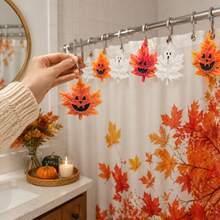 12pcs Hand-Painted Maple Leaf Resin Shower Curtain Hooks, Halloween Bathroom Shower Room Decorative Accessories - Maple Leaf Shower Curtain Hooks - View 2