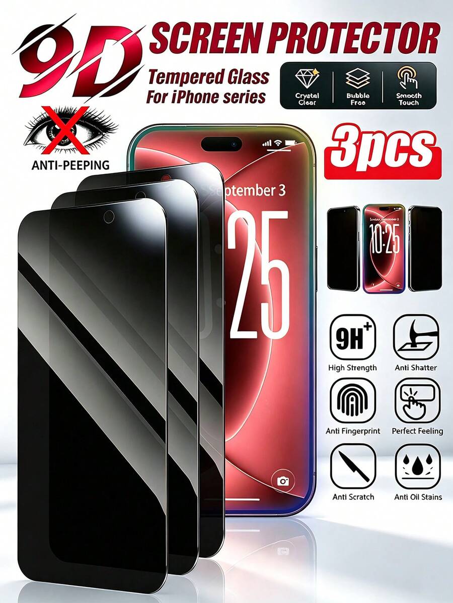 Navigator 3pcs/Pack - Anti-Peeping Screen Protector, Full Coverage, Anti-Scratch, Anti-Drop, Privacy Screen, Easy Installation, No Edge Lifting, No Case Interference Phone Accessories, Compatible With IPhone UItra/18 Promax/18 Pro/18/17E/17 Promax/16 Promax/15 Promax/14 Promax/13 Promax/12 Promax/11 Promax/17 Pro/16 Pro/15/14/13/12/11 And Other Models