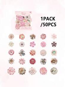1 Pack/50 Sheets Floral Pattern Theme Planner Stickers, Vintage Creative Aesthetic Stickers, DIY Decoration Collage Handmade Materials, Holiday Gift, Personalized Scrapbook School Stationery Supplies, 1 Piece - Multicolor - View 10