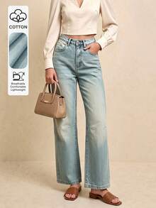 Women's Casual Versatile Daily Wear Denim Jeans With Pockets And Buttons - Medium Wash - View 2