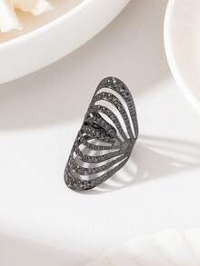 1pc Exaggerated Hollow Gold Line Ring, Wide Knuckle Ring, Women's Daily Party Club Fashion Metal Jewelry - Gold - View 14