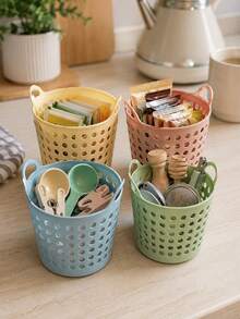 4pcs Mini Desktop Storage Baskets/Plastic Organizer Boxes/Handmade Supplies Storage Buckets, Home Use, Suitable For Desktop, Desk And Office Organization - View 4