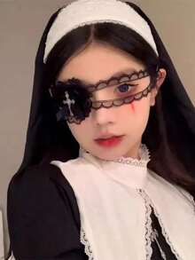 1pc Women's Vintage Punk Style Heart Lace-Up Eye Mask, Gothic Lolita Cosplay Decorative Lace Leg Chain Accessory - Multicolor - View 3